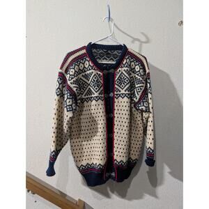 DALE OF NORWAY Vintage 80s Fair Isle Wool Clasp Ski Knit Cardigan Sweater Size L